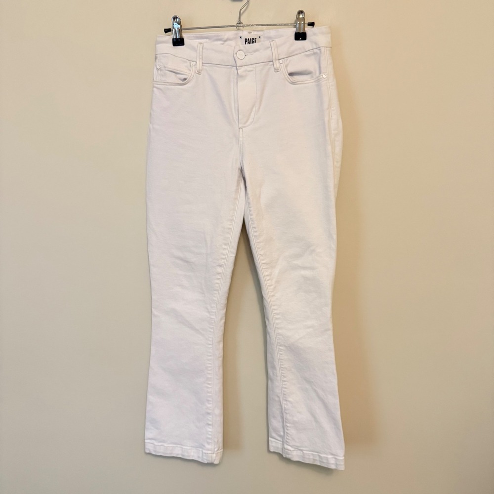 Paige Colette Crop Flare Jeans White High Rise Stretch Denim Size 26